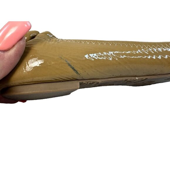 Tory Burch Reva Tan Patent Ballet Flats 8.5 Gold Logo Chic Luxe Classic Spot - Picture 10 of 16